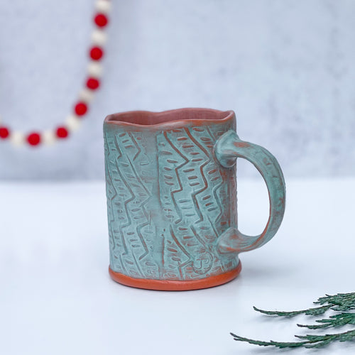 Mug with zigzag pattern- teal