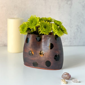 Window Sill Vase with Black Polka Dots