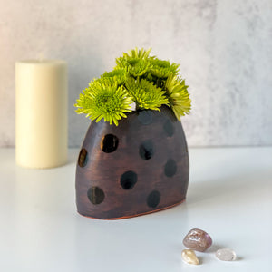 Window Sill Vase with Black Polka Dots