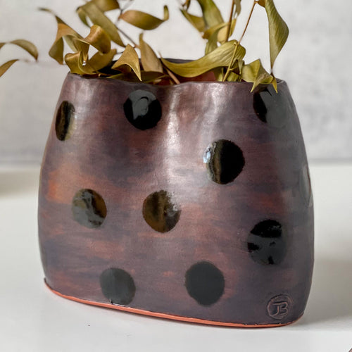 Window Sill Vase with Black Polka Dots