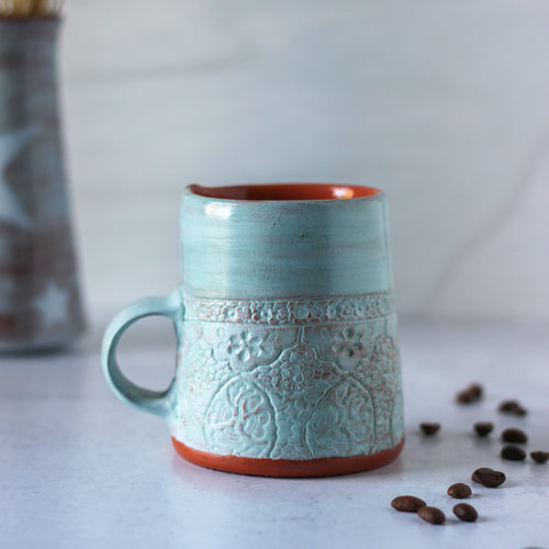 Embossed Mug in Light Turquoise